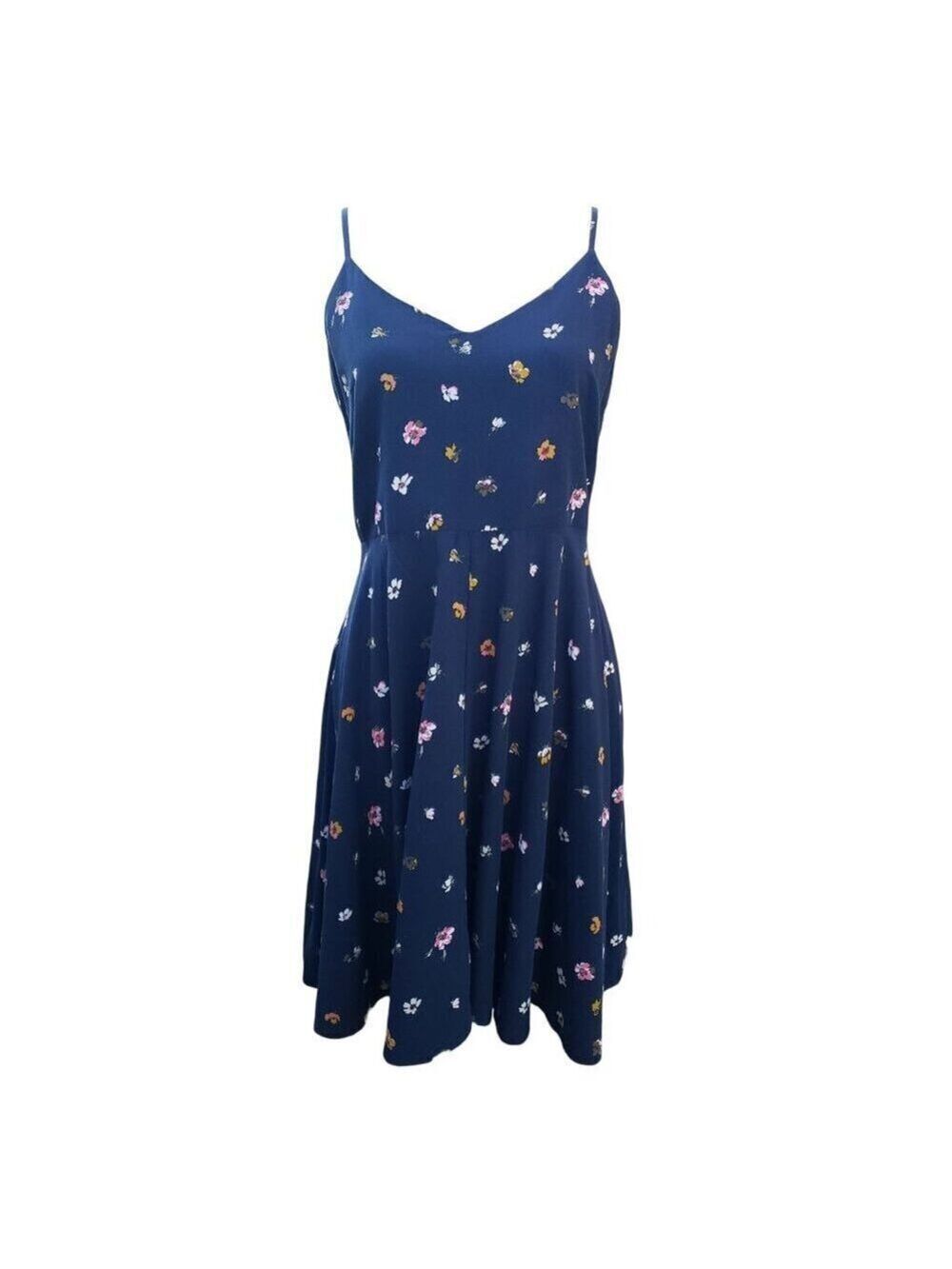 GAP Womens Sleeveless Navy Floral V Neck Knee Length Dress Medium - Picture 2 of 8